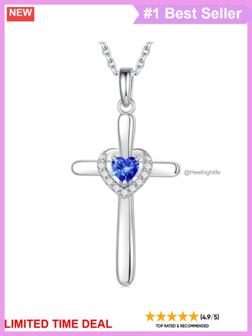 Sterling Silver Cross Necklace Heart Birthstone Pendant Christian Jewelry Gift